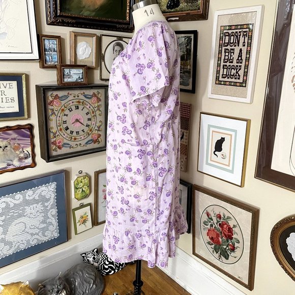 Anthony Richards Purple Floral Cotton Blend Lightweight Short Sleeve Patio Dress - Picture 2 of 4
